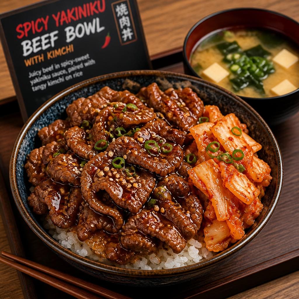 Spicy Yakiniku Beef Bowl With Kimchi Yakiniku Like